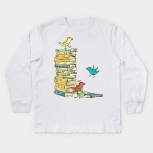 Silly Birds and Books Kids Long Sleeve T-Shirt